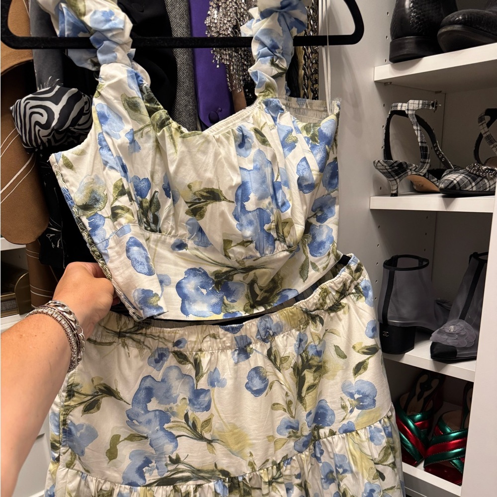 A&F Floral Blue and Green Crop & Skirt Set
